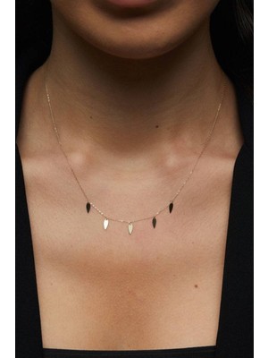 Has Altın Kaplama Minimal Çoklu Yaprak 925K Kolye