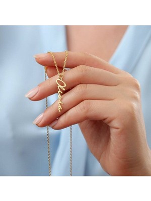 Has Altın Kaplama Dikey Isim 925K Kolye