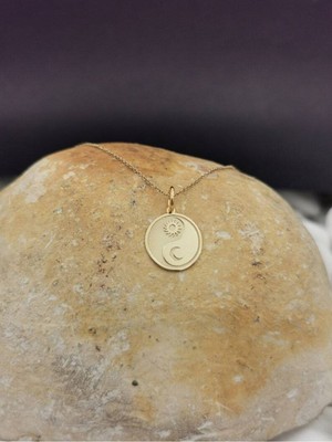 Has Altın Kaplama Güneş ve Ay Yin Yang 925K Kolye