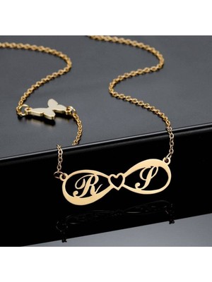 Has Altın Kaplama Kelebek Detaylı Sonsuzluk Çift Harf 925K Kolye