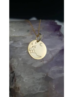 Has Altın Kaplama Ay ve Unicorn 925K Kolye
