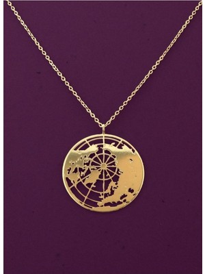 Has Altın Kaplama Dünya Küre 925K Kolye