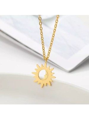 Has Altın Kaplama Minimal Ay Güneş 925K Kolye