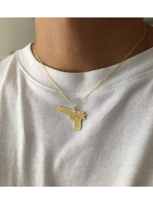 Has Altın Kaplama Unisex Silah 925K Kolye