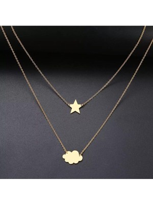 925 Ayar Gümüş Ikili Bulut Yıldız Kolye