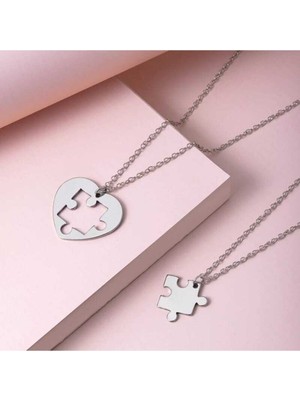 925 Ayar Gümüş Çift Kalp Tamamlayan Yapboz Kolye