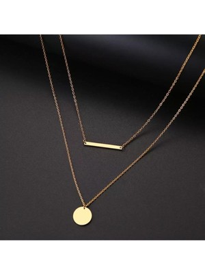 925 Ayar Gümüş Ikili Plaka Disk Kolye