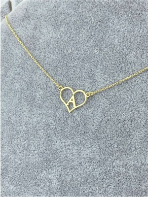925K Kalp Içinde A Baş Harf Altın Kaplama Kolye