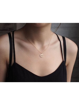 Has Altın Kaplama Pusula 925K Kolye