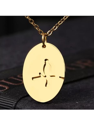 Has Altın Kaplama Oval Tasarım Kuş 925K Kolye