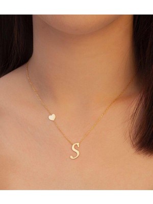 925 Ayar Gümüş Kalp Detaylı Harf Kolye