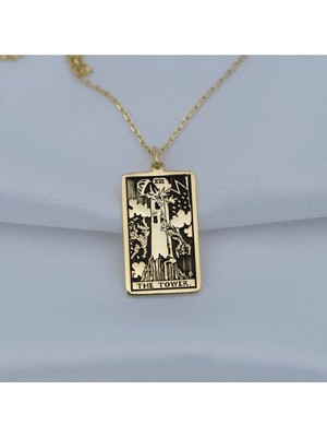 Has Altın Kaplama Tarot (The Tower) Kule 925K Kolye