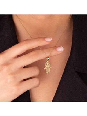 Has Altın Kaplama Fatma Ana Eli 925K Kolye