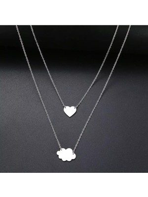 925 Ayar Gümüş Ikili Bulut Kalp Kolye