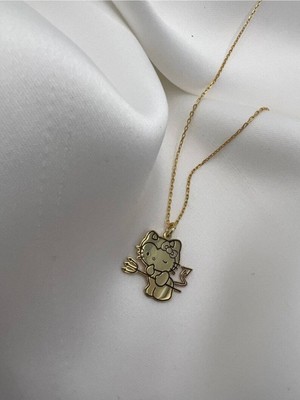 Has Altın Kaplama Şeytan Tasarım Hello Kitty 925K Kolye