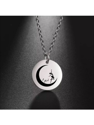 925 Ayar Gümüş Ay Üzerinde Dans Disk Kolye