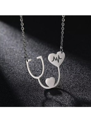 925 Ayar Gümüş Stetoskop Kalp Atışı Kolye