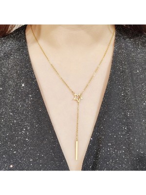 Has Altın Kaplama Iç Içe Yıldız Çubuk Bar 925K Kolye