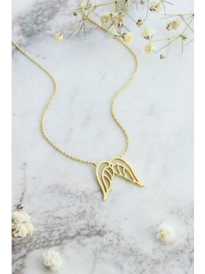 Has Altın Kaplama Minimal Melek Kanadı 925K Kolye