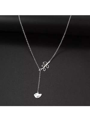 925 Ayar Gümüş Iç Içe Yaprak Kuş Kolye