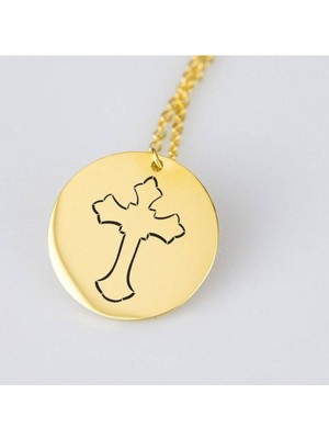 Has Altın Kaplama Haç Disk 925K Kolye