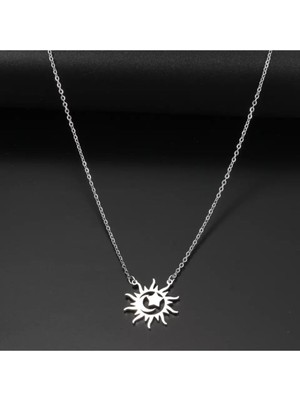 925 Ayar Gümüş Güneş Içinde Ay Yıldız Kolye