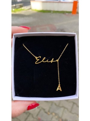 Has Altın Kaplama Sarkan Zincir Harf Isim 925K Kolye