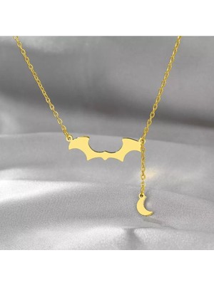 925 Ayar Gümüş Yarasa Sallantılı Ay Kolye