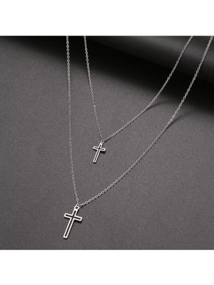 925 Ayar Gümüş Ikili Içi Boş Haç Kolye