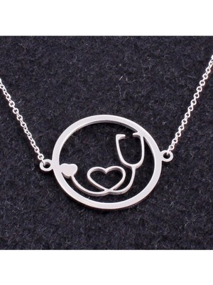 925 Ayar Gümüş Stetoskop Kalp Kolye