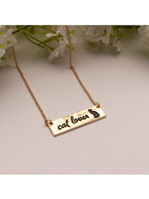 925 Ayar Gümüş Cat Lover Plaka Kolye