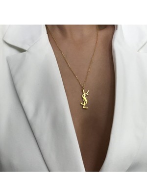 Ysl! Yazılı 925 Ayar Gümüş Altın Kaplama Kolye | Gold | Unisex