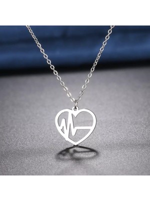 925 Ayar Gümüş Kalp Atışı Kalp Kolye