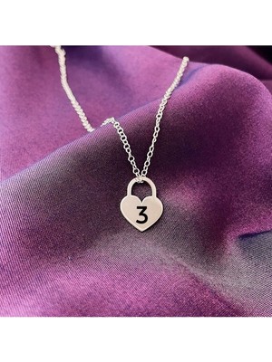 925 Ayar Gümüş Kalp Kilit Numara Kolye