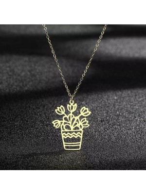 925 Ayar Gümüş Saksıda Çiçek Kolye