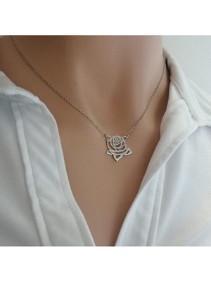925 Ayar Gümüş Gül Kolye