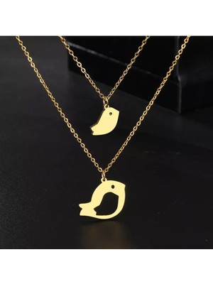 Has Altın Kaplama Ikili Kuş 925K Kolye