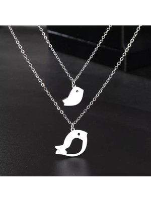 925 Ayar Gümüş Ikili Kuş Kolye