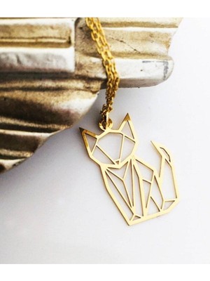 925 Ayar Gümüş Origami Kedi Kolye