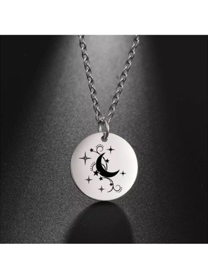 925 Ayar Gümüş Ay ve Yıldızlar Disk Kolye