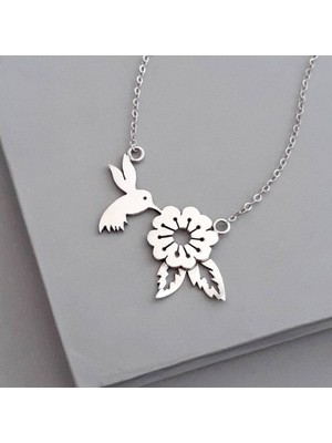 925K Kolye Kuş ve Çiçek Tasarım