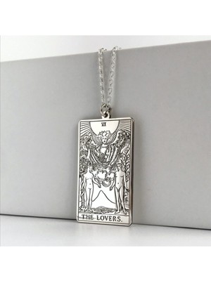925 Ayar Gümüş Tarot (The Lovers) Aşıklar Kolye