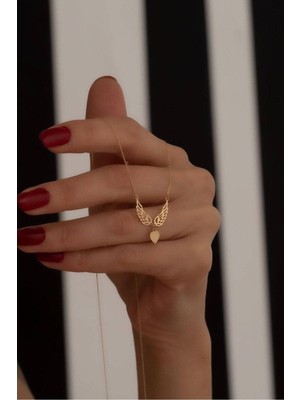 925 Ayar Gümüş Melek Kanadı Kalp Kolye