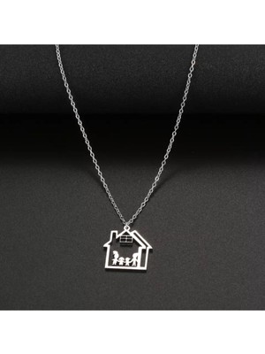 925 Ayar Gümüş Ev Model Aile Kolye