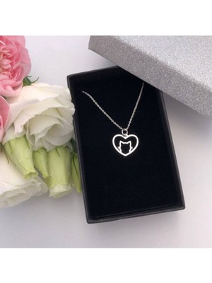 925 Ayar Gümüş Kalp Kedi Kolye