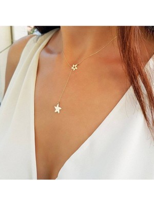 925 Ayar Gümüş Minimal Iç Içe Deniz Yıldızı Kolye