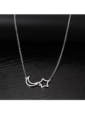 925 Ayar Gümüş Ay ve Yıldız Kolye