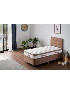 Niron Yatak Niron Latte 90x200 cm Tek Kişilik Yatak Baza Başlık Seti - Sert Yatak, Kumaş Baza ve Başlık Takımı