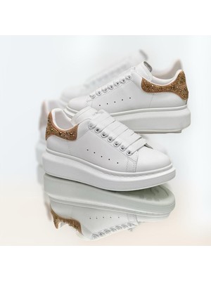 Globalux Mcqueen Women's Sneakers - Sneaker In White/gold Shiny - Alexander Mcq Kadın Sneaker