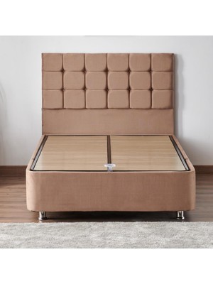 Niron Yatak Niron Rama Baza ve Başlık Seti 120 x 200 cm Tek Kişilik Sütlü Kahve Metal Profil Baza ve Başlığı Soho Kumaş